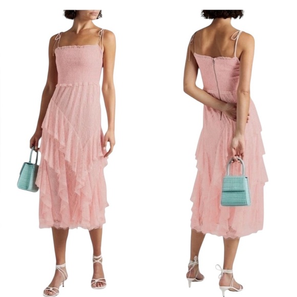Alice + Olivia Jocelyn Ruffle Pink Midi Dress - Picture 1 of 13